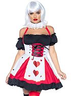 Poker-tjej, maskeradklänning med hjärtan, snörning och cold shoulder